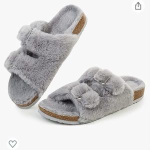 Grey Faux Fur Slippers